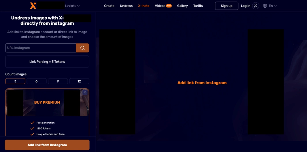 図３：Instagram から画像をインポートするオプションを提供するディープポルノ作成ツール