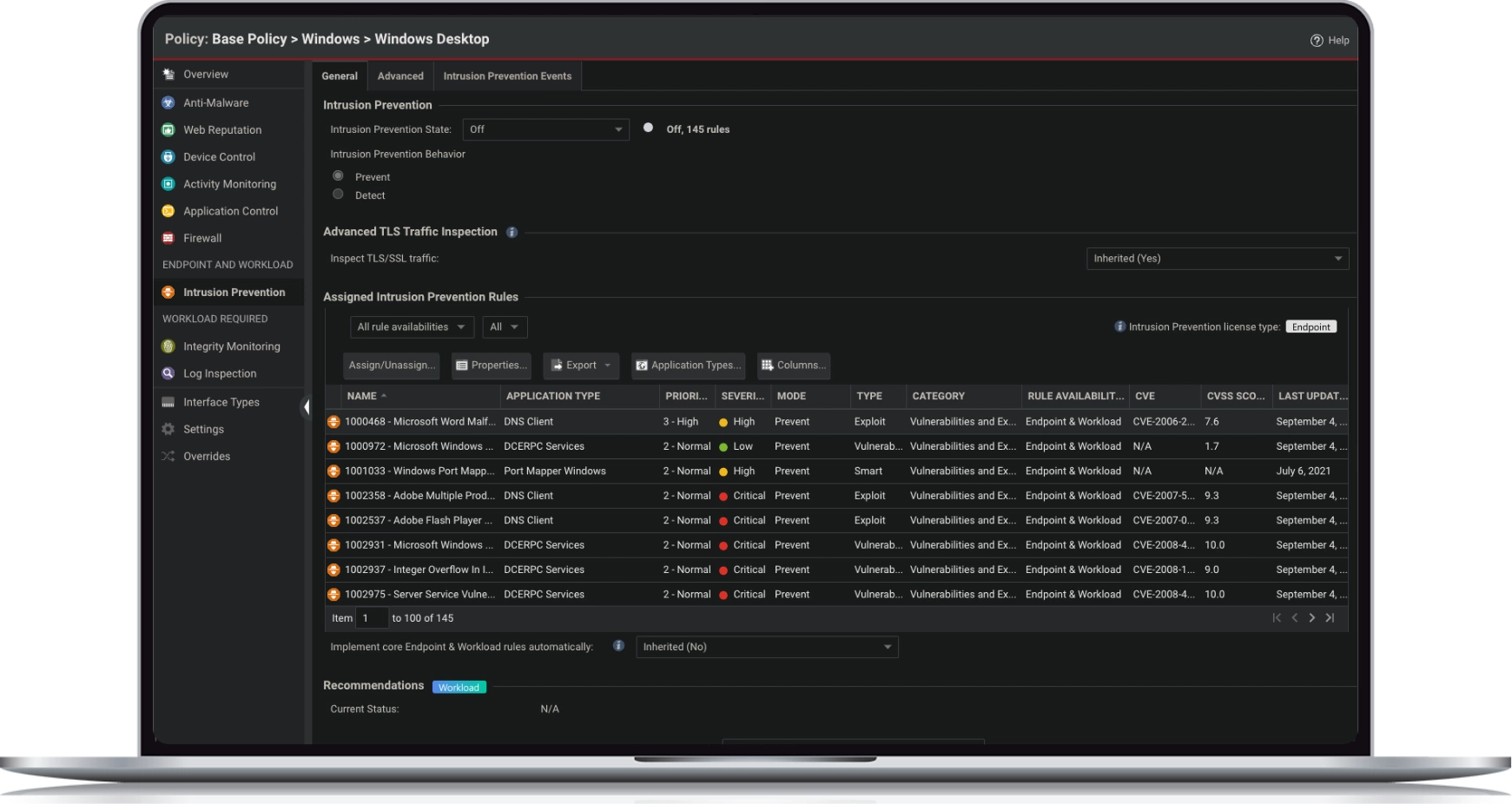 Workloads de endpoints con IPS